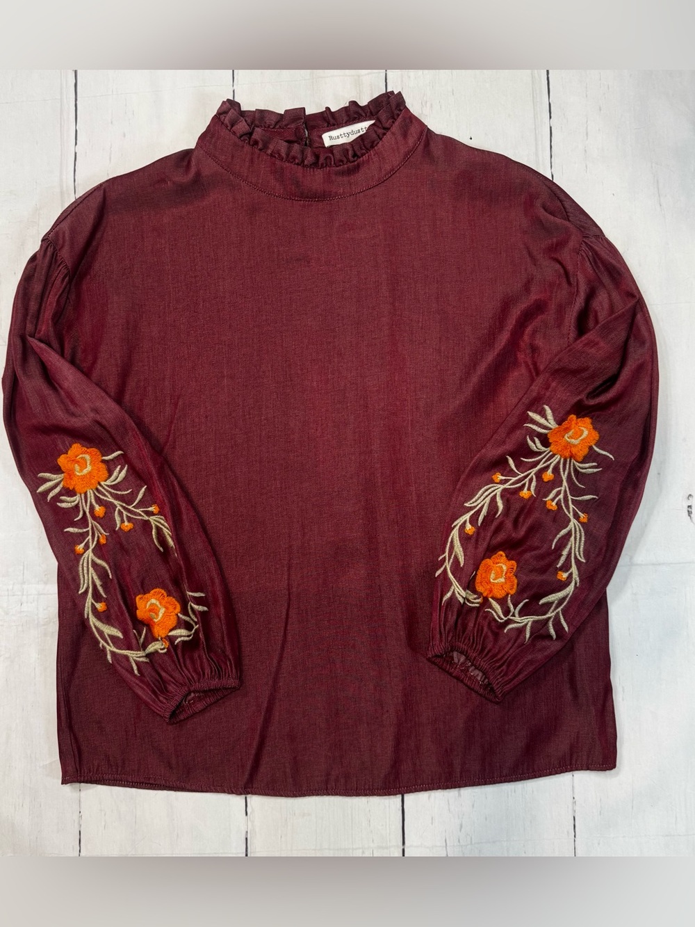 EUC Women’s Burgundy Long Sleeve Embroidered Sleeve Shirt